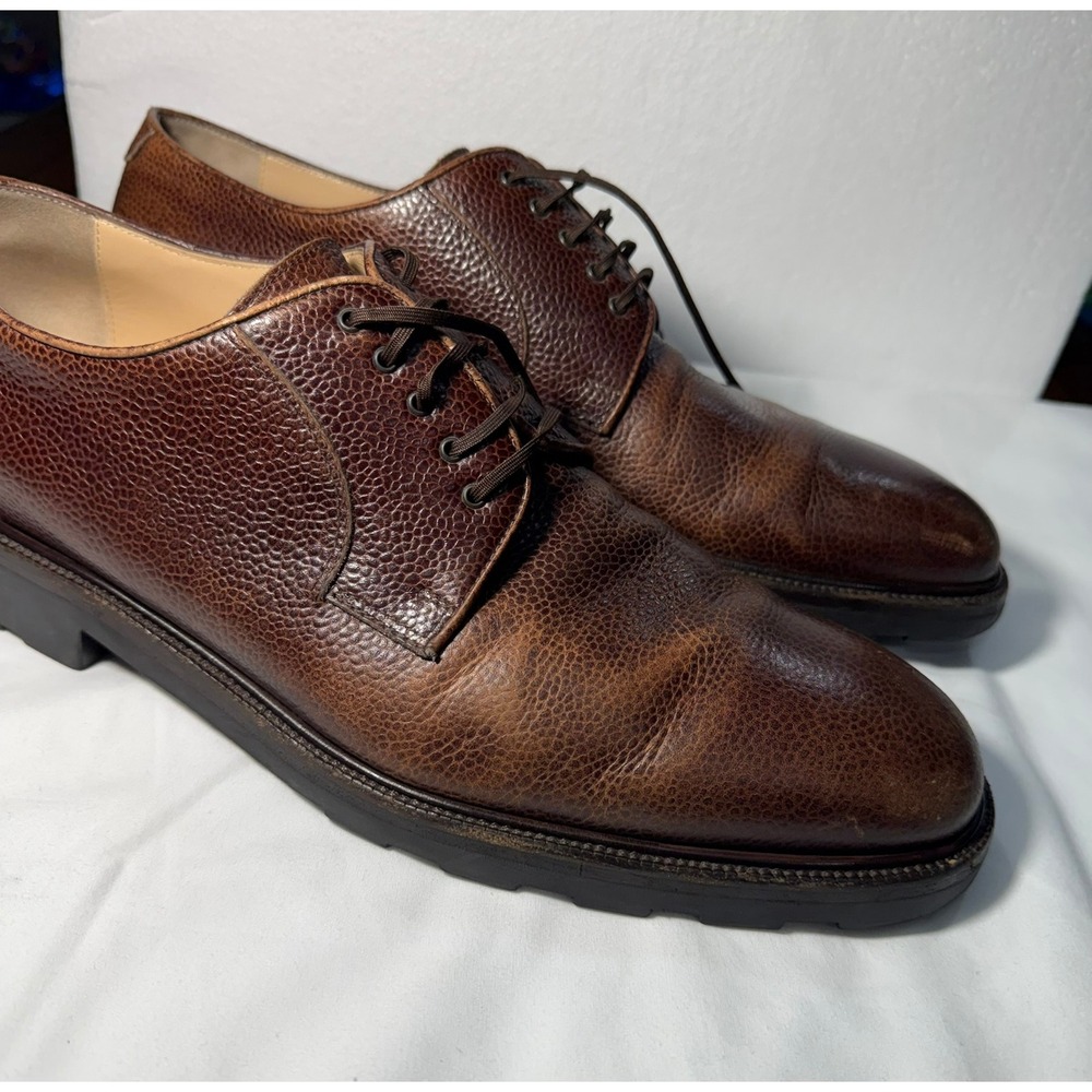 Salvatore Ferragamo Mens 11.5 D Brown Pebbled Leather Derby Shoes Lug Sole Italy - Picture 2 of 15